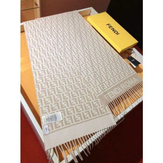 Sciarpa Fendi FF in misto lana e cashmere Beige 32 x 200