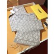 Sciarpa Fendi FF in misto lana e cashmere grigio tortora 32 x 200