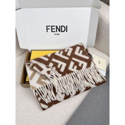 Sciarpa Fendi FF misto cashmere e lana marrone 35 x 180