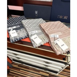 Alta gamma replica Sciarpa frange Dior Oblique cashmere blu navy/écru 45 x 200 Blu