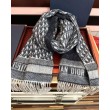 Alta gamma replica Sciarpa frange Dior Oblique cashmere blu navy/écru 45 x 200 Blu