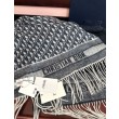 Alta gamma replica Sciarpa frange Dior Oblique cashmere blu navy/écru 45 x 200 Blu