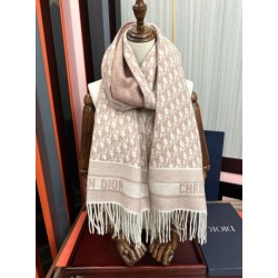 Alta gamma replica Sciarpa frange Dior Oblique cashmere blu navy/écru 45 x 200 Rosa