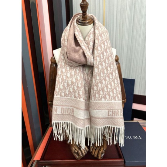 Alta gamma replica Sciarpa frange Dior Oblique cashmere blu navy/écru 45 x 200 Rosa