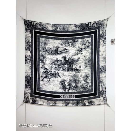 Alta gamma replica Sciarpa quadrata twill di seta e cashmere Dior Toile de Jouy Sauvage Nero 140 x 140