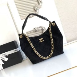 Replica Borsa Chanel 26C Maxi hobo Hippie AS5970 AS5978 Scamosciata Nero Imitazioni Replica qualità specchio Borsa Chanel 26C Maxi hobo Hippie AS5970 AS5978 Scamosciata Nero