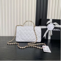 Replica Borsa 1:1 a tracolla Chanel piccola con catena e manico superiore AS5702 Bianco Imitazioni Replica qualità specchio Borsa 1:1 a tracolla Chanel piccola con catena e manico superiore AS5702 Bianco