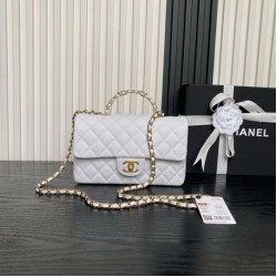 Replica qualità specchio Borsa  1:1 a tracolla Chanel piccola con catena e manico superiore AS5702 Bianco