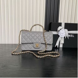 Replica qualità specchio Borsa a tracolla Chanel piccola con catena e manico superiore AS5702 Grigia