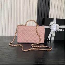 Replica qualità specchio Borsa a tracolla Chanel piccola con catena e manico superiore AS5702 Rosa