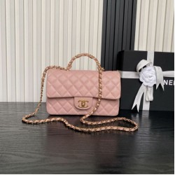 Replica qualità specchio Borsa a tracolla Chanel piccola con catena e manico superiore AS5702 Rosa