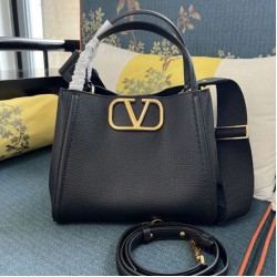 Replica qualità specchio Borsa a mano media Valentino Garavani Alltime vitello granato Nero