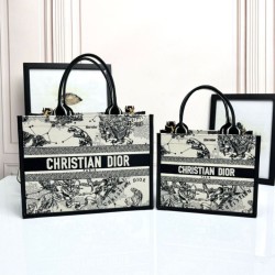Replica qualità specchio Borsa tote Dior piccola/media Oblique ricamata con stampa animalier bianca