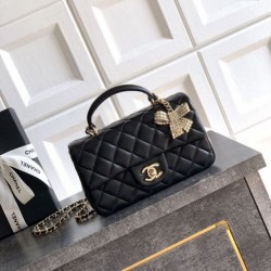 Replica qualità specchio Imitazioni borse griffate Chanel Mini Classic Flap Bow 25K con manico superiore AS2431 Nero