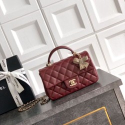 Replica qualità specchio Borse  Chanel Mini Classic Flap Bow 25K con manico superiore AS2431 Borgogna