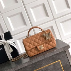 Replica qualità specchio Imitazioni borse griffate Chanel Mini Classic Flap Bow 25K con manico superiore AS2431 caramello