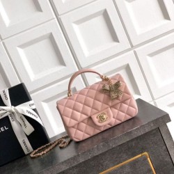 Replica qualità specchio Borsa Chanel Mini Classic Flap Bow 25K con manico superiore AS2431 Rosa