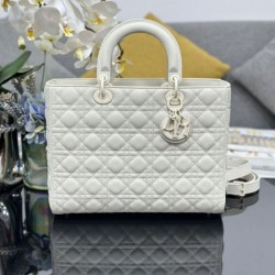 Replica qualità specchio Borse  a mano Dior Lady Dior grande opaca Cannage con patta bianca