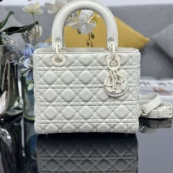 Replica qualità specchio Borse  a mano Dior Lady Dior Media opaca Cannage con patta bianca