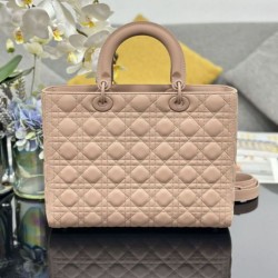 Replica Borsa a mano Dior Lady Dior grande opaca Cannage con patta Rosa Imitazioni Replica qualità specchio Borsa a mano Dior Lady Dior grande opaca Cannage con patta Rosa
