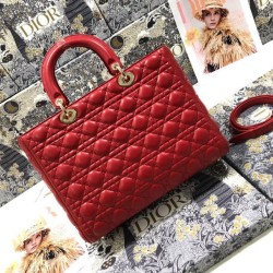 Replica Borsa grande Dior Lady Dior agnello trapuntata cannage Rosso Imitazioni Replica qualità specchio Borsa grande Dior Lady Dior agnello trapuntata cannage Rosso