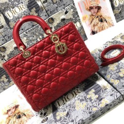 Replica qualità specchio Borsa grande Dior Lady Dior agnello trapuntata cannage Rosso
