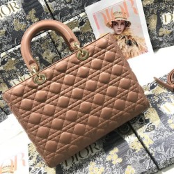 Replica Perfetta grande Dior Lady Dior agnello trapuntata cannage Marrone Imitazioni Replica qualità specchio Perfetta grande Dior Lady Dior agnello trapuntata cannage Marrone