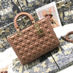 Replica qualità specchio Perfetta grande Dior Lady Dior agnello trapuntata cannage Marrone