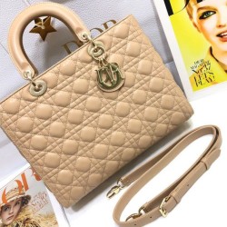 Replica qualità specchio Borsa grande Dior Lady Dior agnello trapuntata cannage cammello