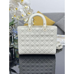 Borse Replica a mano Dior Lady Dior grande opaca Cannage con patta bianca