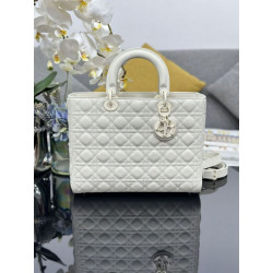Borse Replica a mano Dior Lady Dior grande opaca Cannage con patta bianca