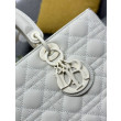 Borse Replica a mano Dior Lady Dior grande opaca Cannage con patta bianca
