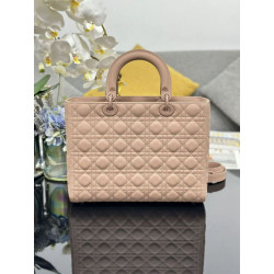 Borsa a mano Dior Lady Dior grande opaca Cannage con patta Rosa