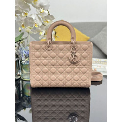 Borsa a mano Dior Lady Dior grande opaca Cannage con patta Rosa