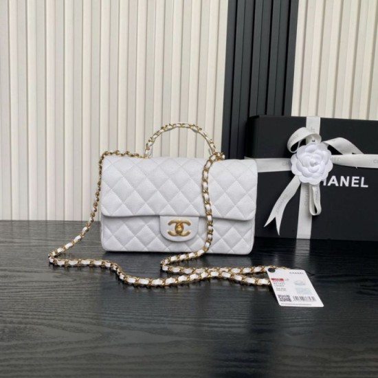 Borsa Replica 1:1 a tracolla Chanel piccola con catena e manico superiore AS5702 Bianco