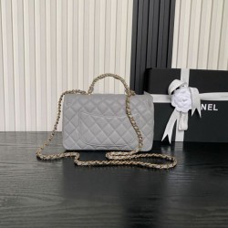 Borsa a tracolla Chanel piccola con catena e manico superiore AS5702 Grigia