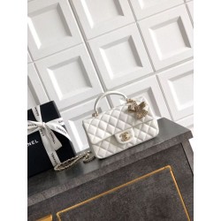 Borsa Chanel Mini Classic Flap Bow 25K con manico superiore AS2431 bianca