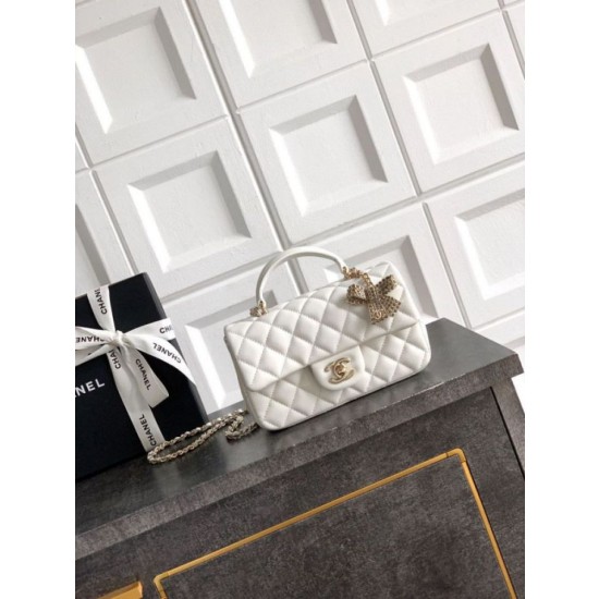 Borsa Chanel Mini Classic Flap Bow 25K con manico superiore AS2431 bianca