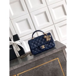 Borsa Chanel Mini Classic Flap Bow 25K con manico superiore AS2431 Blu
