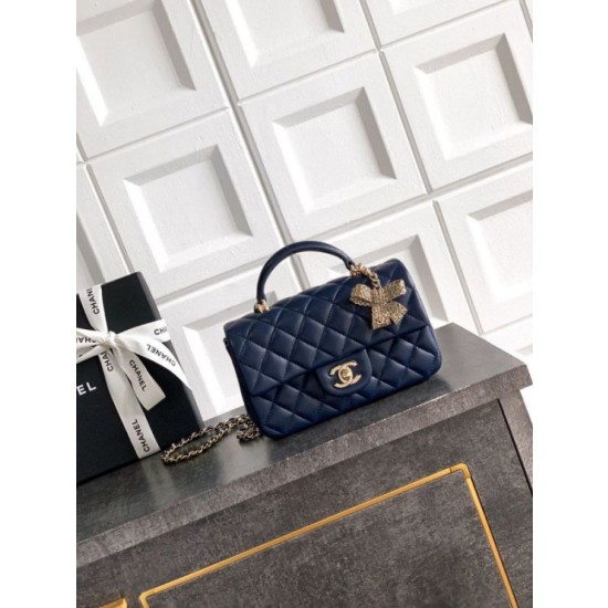Borsa Chanel Mini Classic Flap Bow 25K con manico superiore AS2431 Blu