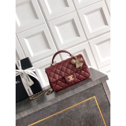 Borse Replica Chanel Mini Classic Flap Bow 25K con manico superiore AS2431 Borgogna