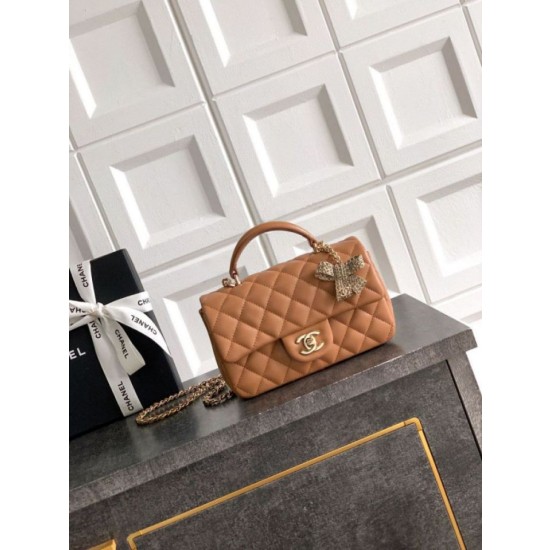 Imitazioni borse griffate Chanel Mini Classic Flap Bow 25K con manico superiore AS2431 caramello