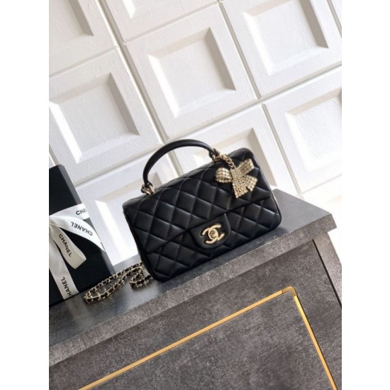 Imitazioni borse griffate Chanel Mini Classic Flap Bow 25K con manico superiore AS2431 Nero