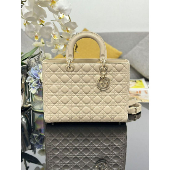 Borsa grande Dior Lady Dior agnello trapuntata cannage beige