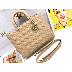 Borsa grande Dior Lady Dior agnello trapuntata cannage cammello