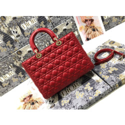 Borsa grande Dior Lady Dior agnello trapuntata cannage Rosso