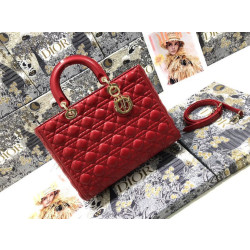 Borsa grande Dior Lady Dior agnello trapuntata cannage Rosso
