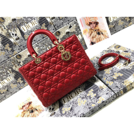 Borsa grande Dior Lady Dior agnello trapuntata cannage Rosso
