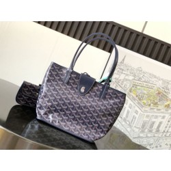 Borsa tote Goyard Anjou Saint Louis Mini tela goyardine/pelle di vitello blu navy