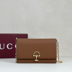 Cloni Alta gamma replica imitazione Portafoglio Gucci Half Horsebit con catena 855654 Marrone firmate